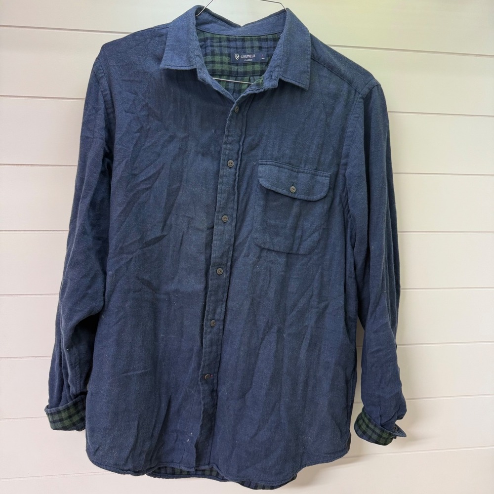 Cremieux Classics Mens Large Navy Blue Button Down Shirt Plaid Lined Long Sleeve